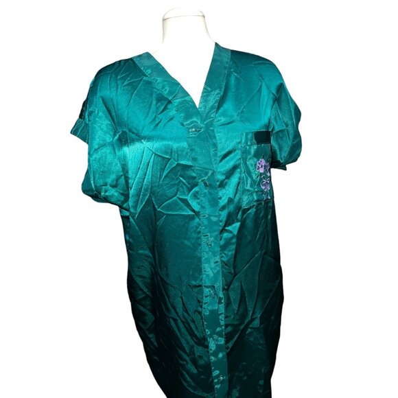 Vintage Inhibitions Satin Embroidered 80's Button Front Sz Medium Nightgown - Picture 8 of 16